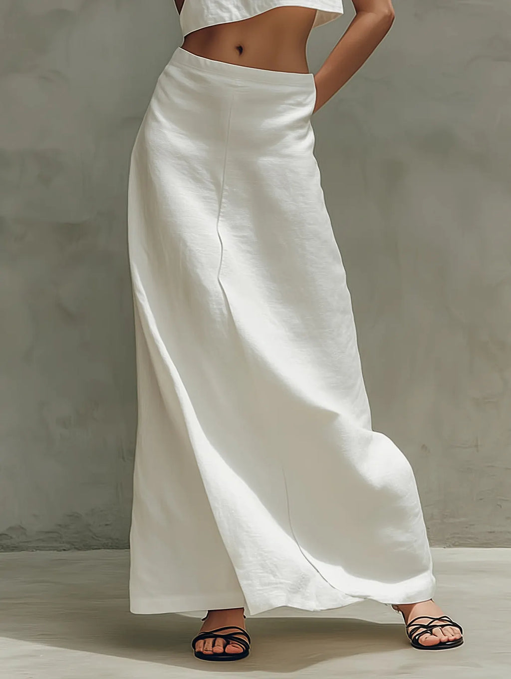 Women's Minimalist Two-Piece Set - Sleeveless Crop Top & High-Waist Maxi Skirt Vacation Outfit