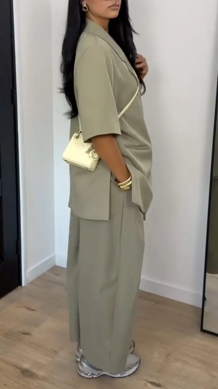 Short Sleeve Blazer & Wide Leg Culottes Co‐Ord Set