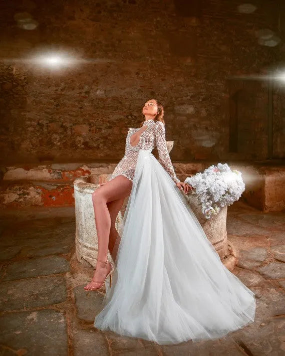 "Armina" High-neck Short Bridal Dress