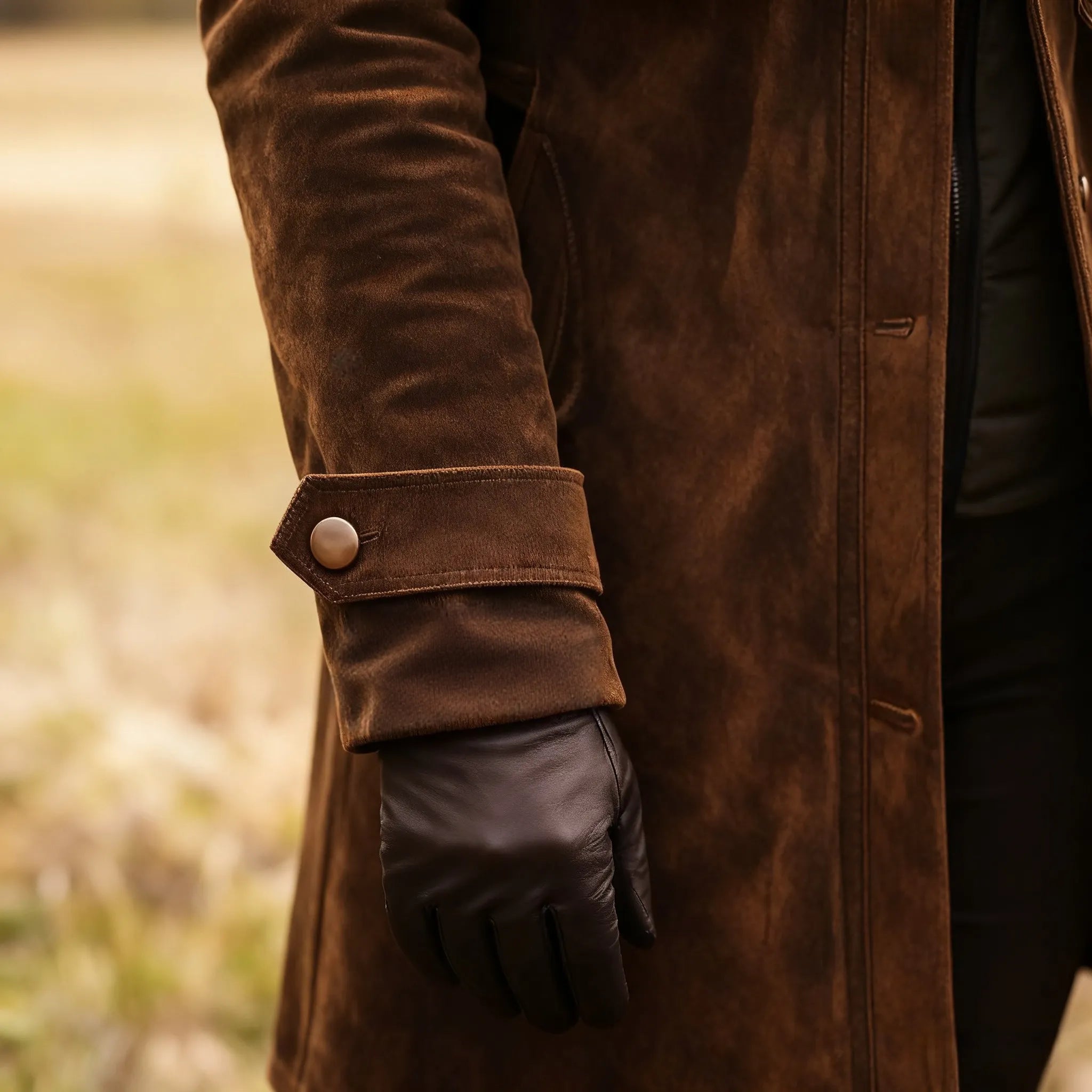 Women's Vintage Suede Lapel Collar Mid-Length Coat Jacket