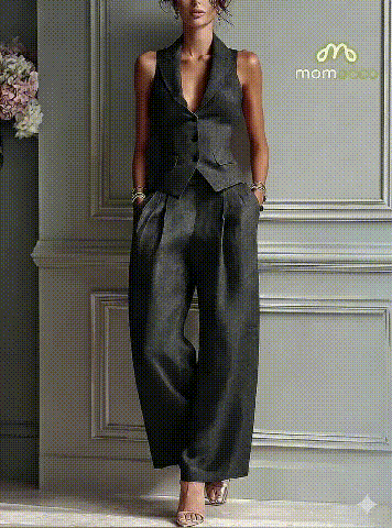 Women's Elegant Tailored Vest & Wide-Leg Pants Set - 2 Piece Chic Power Suit for Office & Leisure