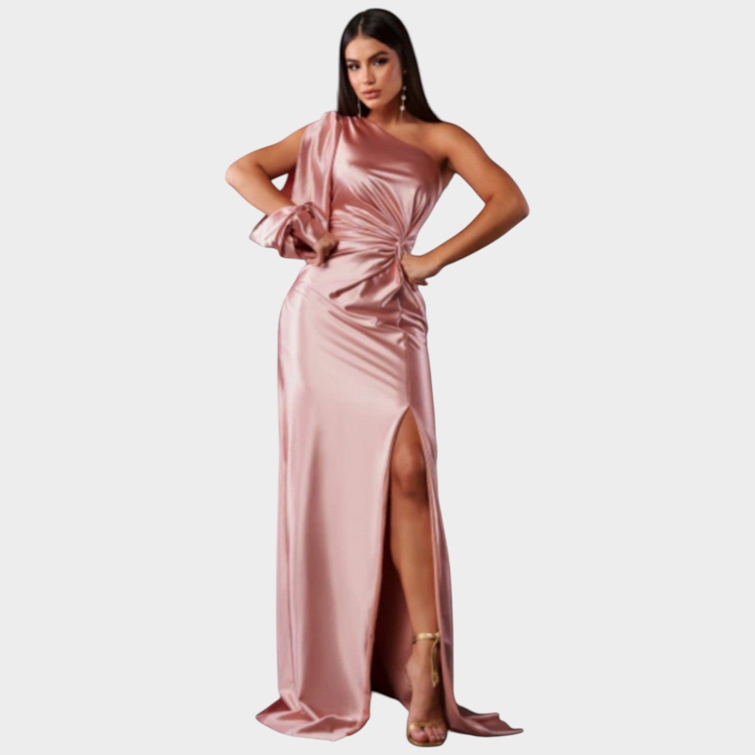 One-Shoulder Satin Evening Gown