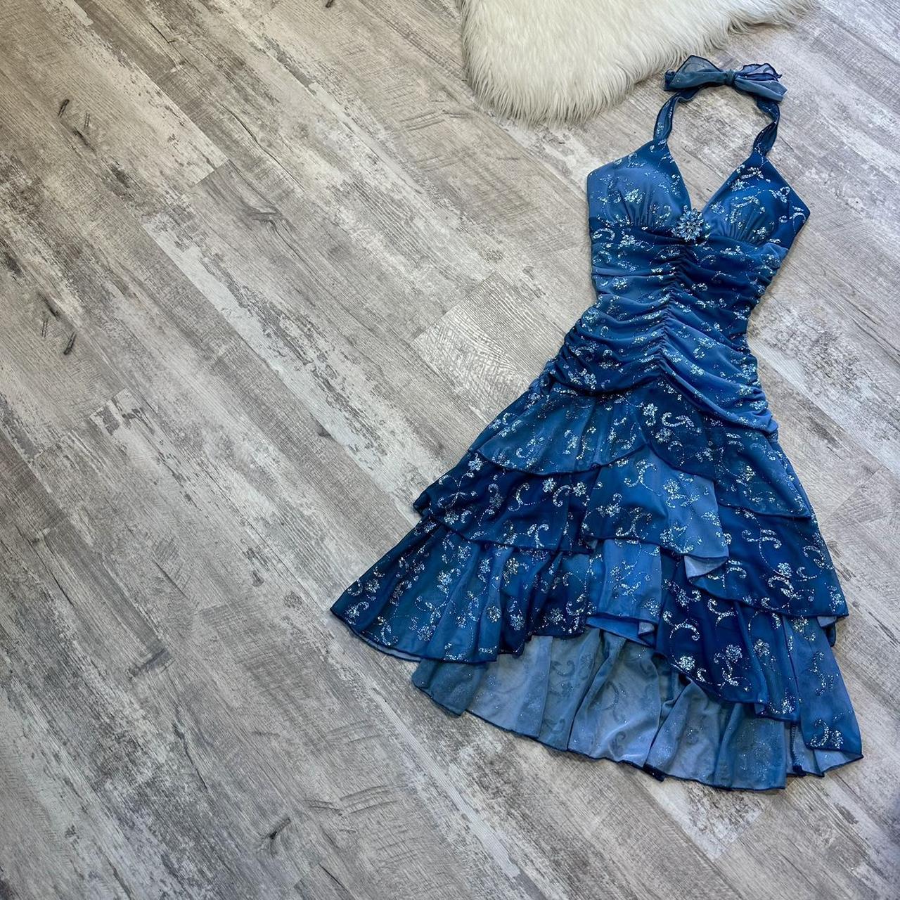 Dark blue homecoming dress Yk mini backless dress with sparkling floral rhinestone ruffles short chiffon ball gown evening gown party dress