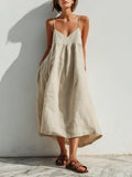 Women's Lightweight Linen Swing Dress With Loose Fit & Asymmetric Hem, Contemporary Effortless-Elegant Style Dress