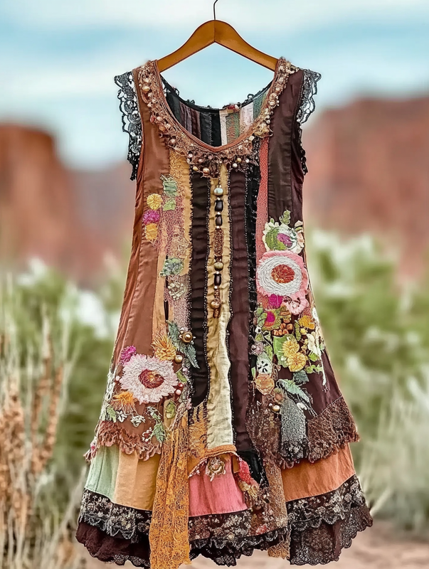 Vintage Summer Print Patchwork Dress b2e9