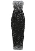 Strapless Pearl Embellished Maxi Dress Black