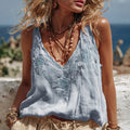 Women‘s Pink Rose Embroidery V-neck Tank Top