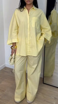 Oversized Button Shirt Wide Leg Pants Set