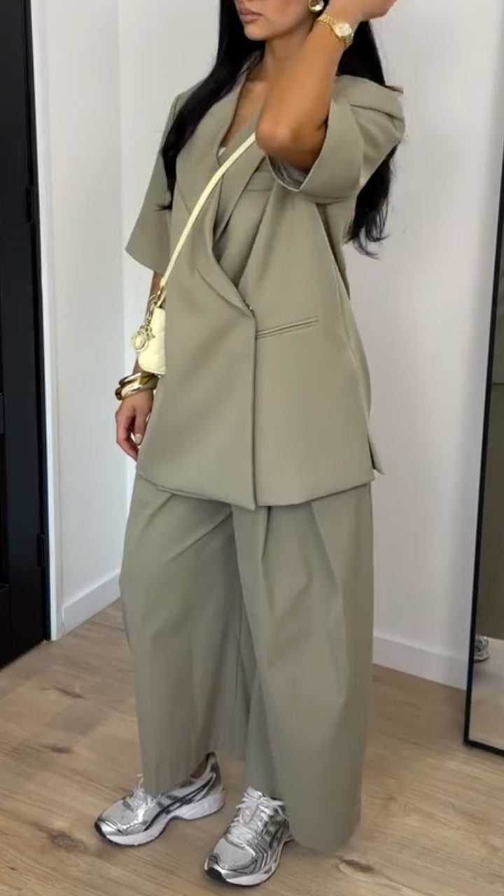 Short Sleeve Blazer & Wide Leg Culottes Co‐Ord Set