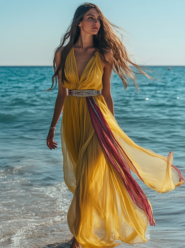 Summer vacation fashion elegant contrast color dress 7f18