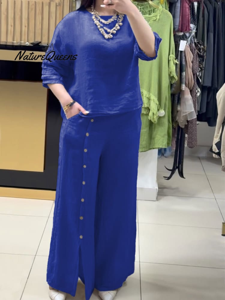Women's Cotton And Linen Casual Shirt and Pants Suit