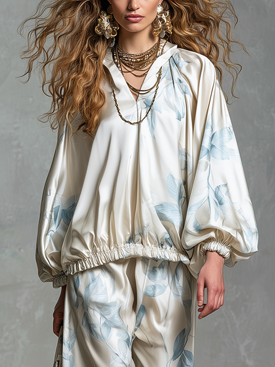Bohemian Blue Printed Satin Suit