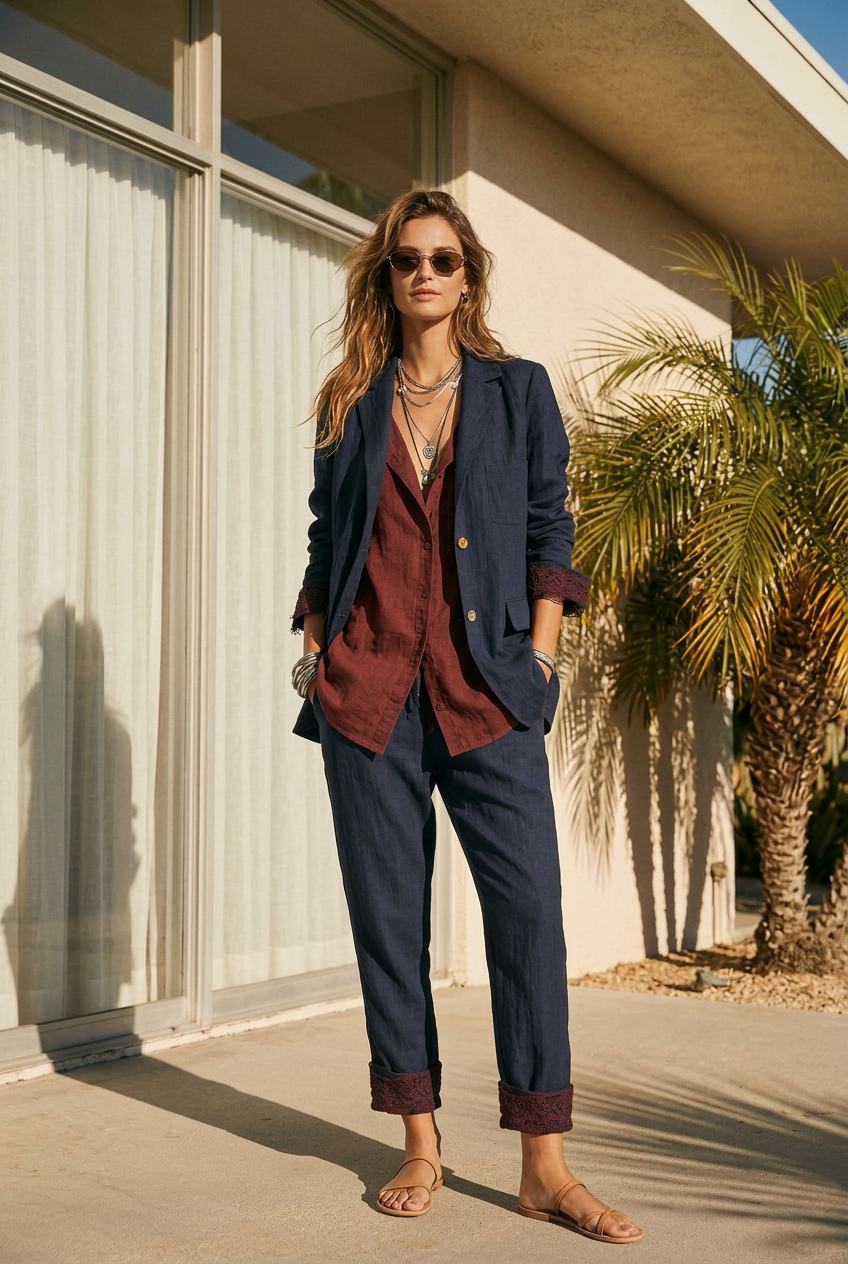 Lightweight Bohemian Cotton-Linen Suit Set