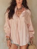 Relaxed Blush Gathered Button-Up Blouse