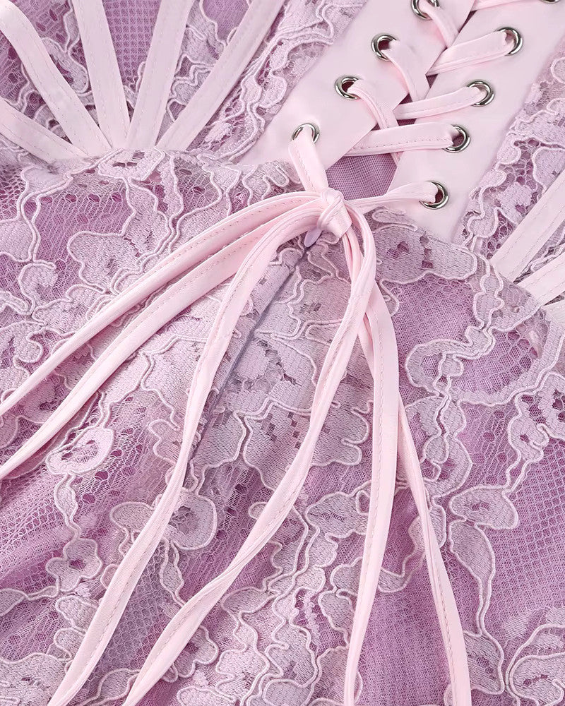 Strapless Lace Corset Dress Lavender Pink