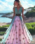 Summer vacation color block elegant dress 0479