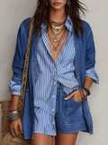 Chic Cotton Denim Oversized Blue Shirt Jacket