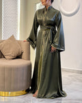 Women's Long Sleeve Satin Slit Kaftan Dress