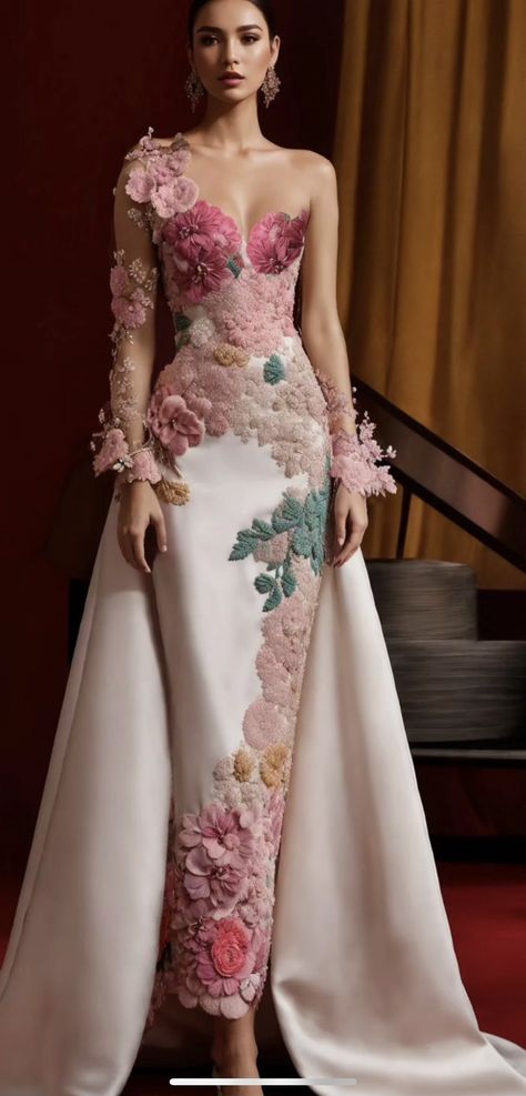 Beautiful Applique Floral Long Sleeves See-through Tulle Mermaid Long Prom Evening Dress
