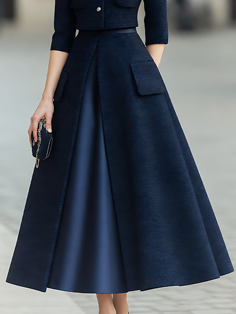 Couture-Inspired Cropped Jacket And Silk-Panel Maxi Skirt Set