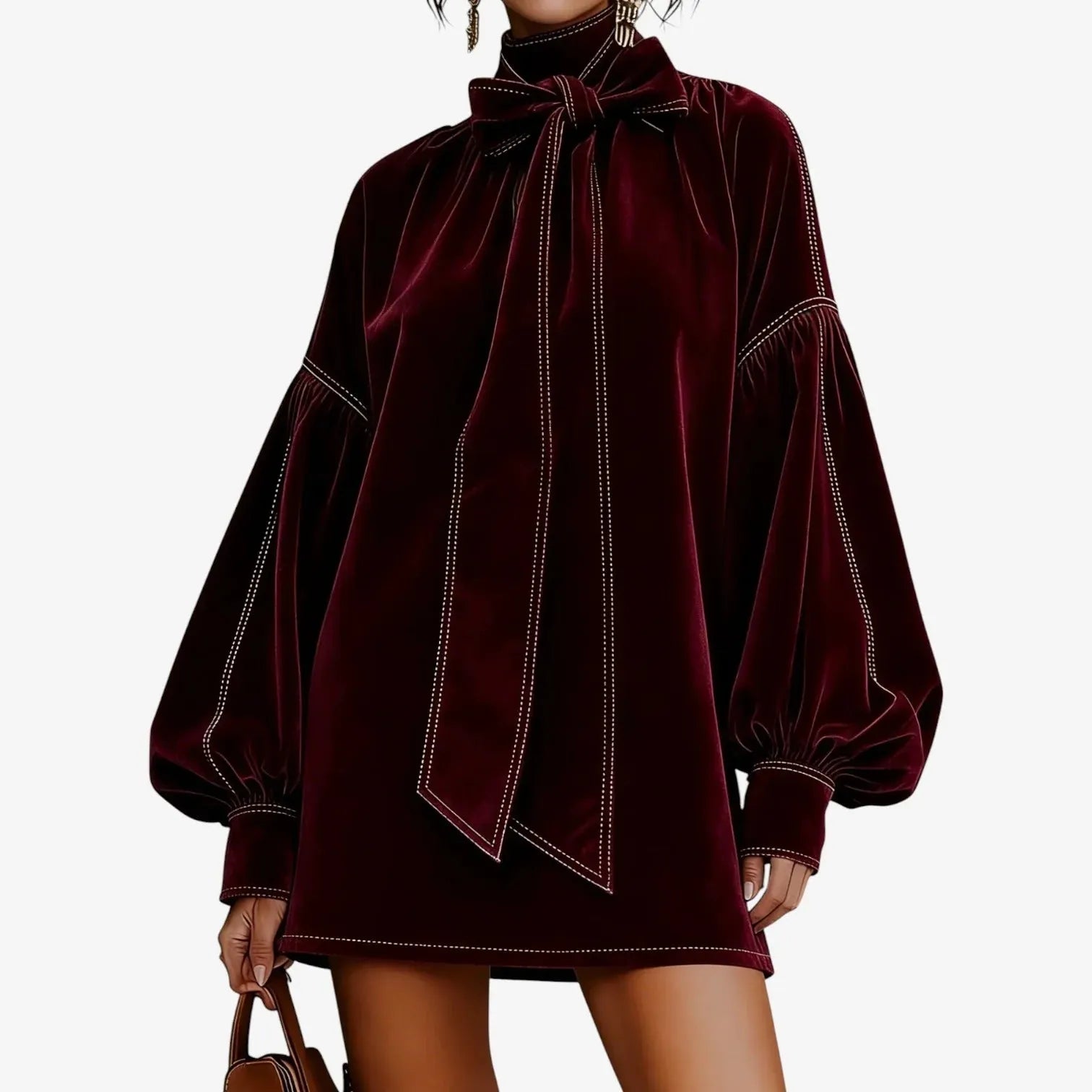 Velvet Bow-Neck Mini Dress