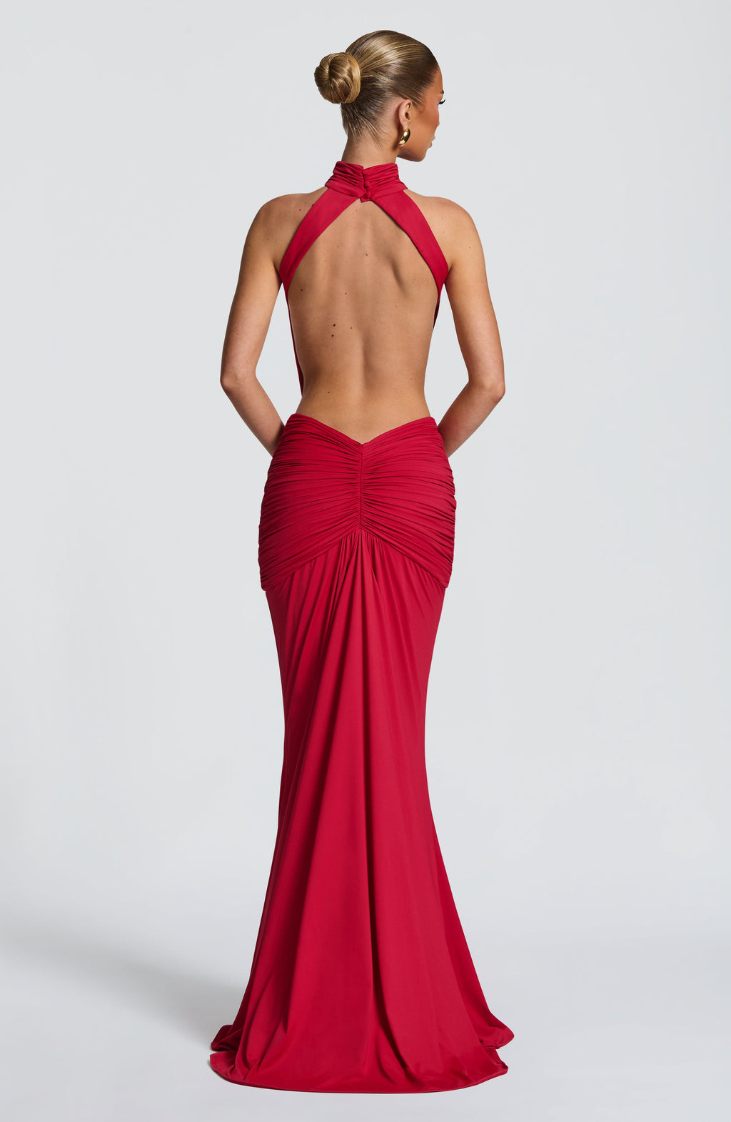 Red Halter Neck Cutout Backless Mermaid Maxi Dress