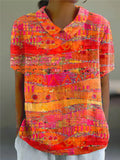 Women's Vintage Art Print Casual Cotton And Linen Shirt