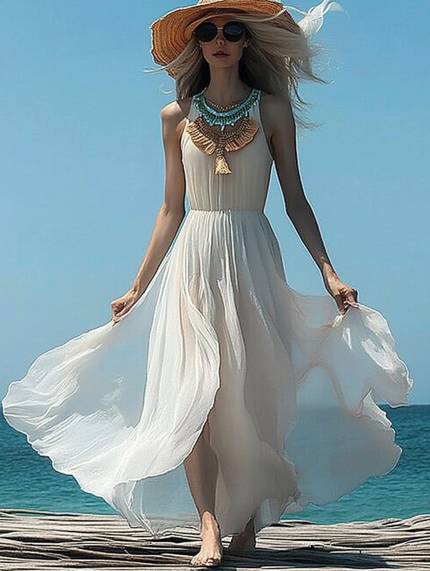 Summer vacation fashion elegant contrast color dress b8fb