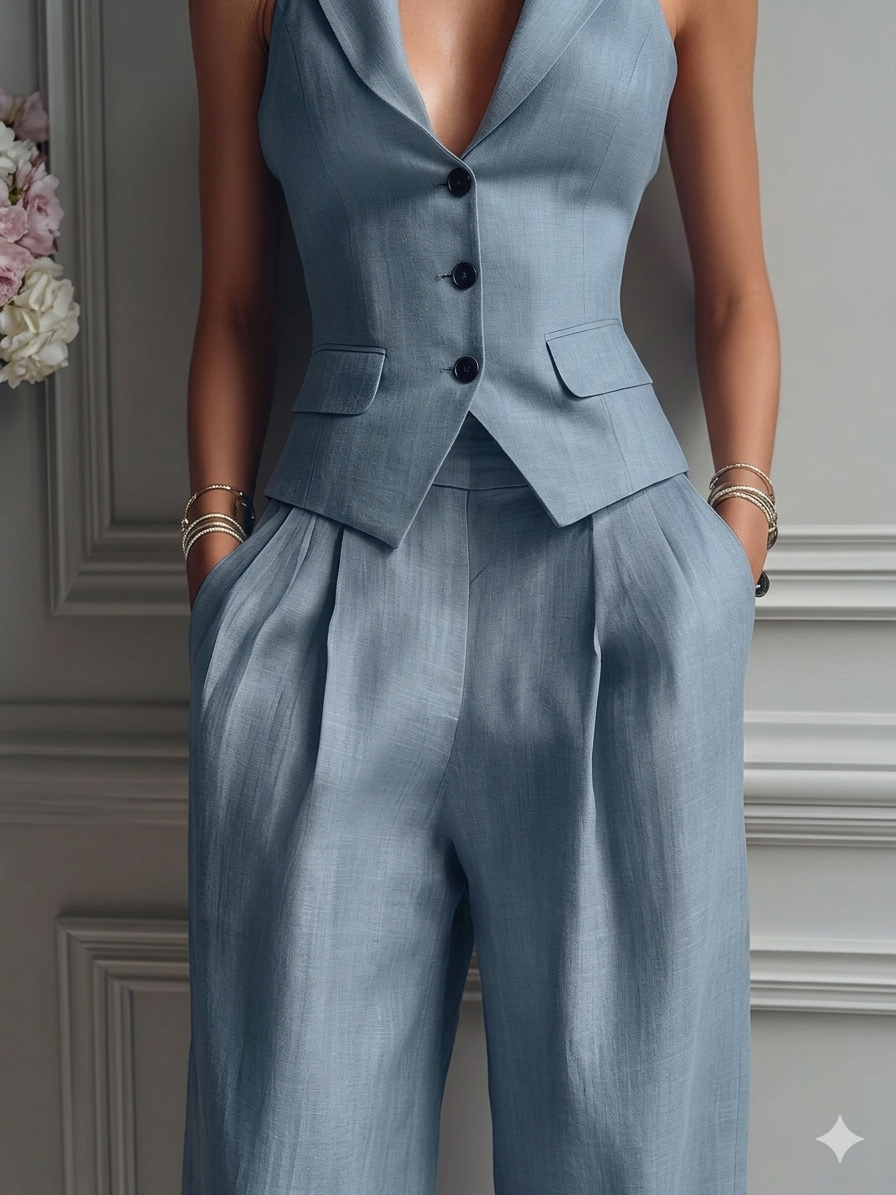 Elegant 2-Piece Tailored Vest and Wide-Leg Trousers Set