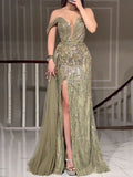 Paneled Shiny Long Sleeves V-neck Maxi Dresses