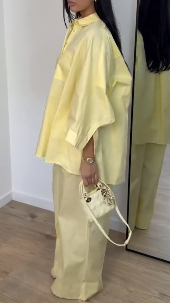 Oversized Button Shirt Wide Leg Pants Set