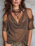 Boho Sexy Cowl-neck Cutout Off-shoulder Knit Top