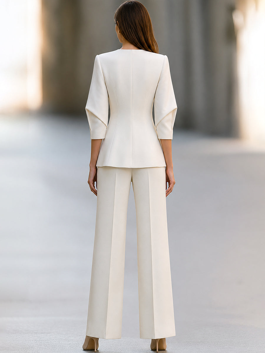 Sculpted Sleeve Peplum Jacket And Wide-Leg Pants Set