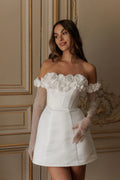Off-the-shoulder Long Sleeve Lace Short Bridal Dress