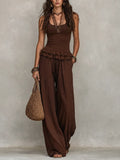 Resort Chocolate Brown Ruffled Waist Lounge Set