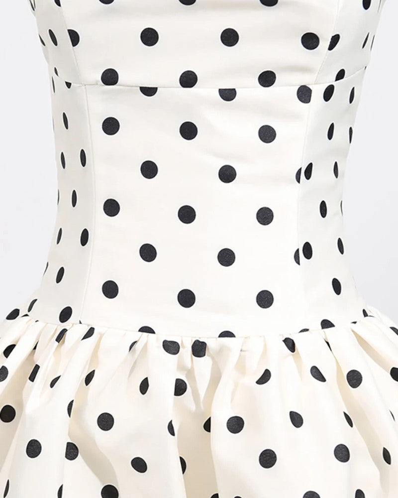 Polka Dot A Line Midi Dress Ivory
