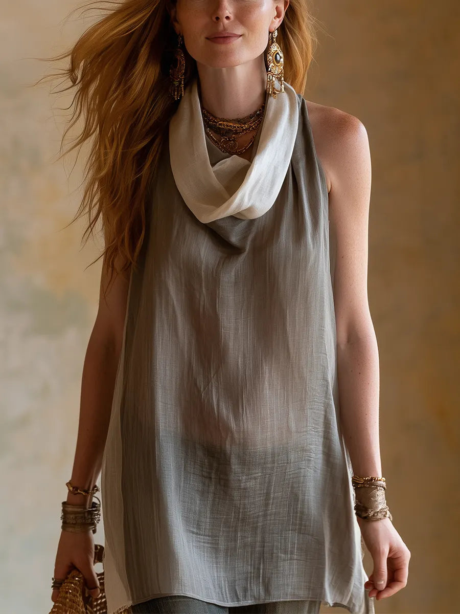 Bohemian Gray Draped Turtleneck Top