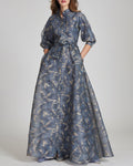 Women's Organza Jacquard Bow Shirt Maxi Satin Dress - 01