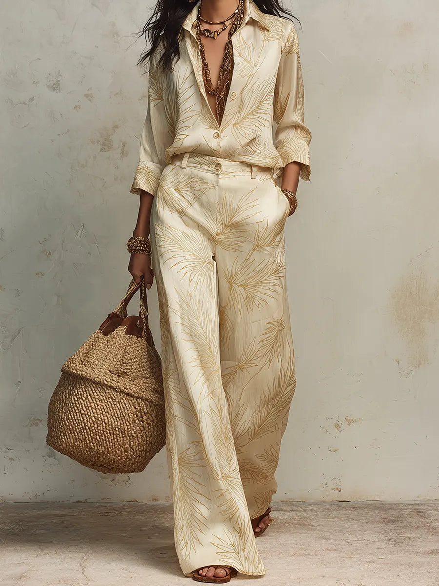 Effortless Vacation Printed Shirt & Flowy Trousers Set