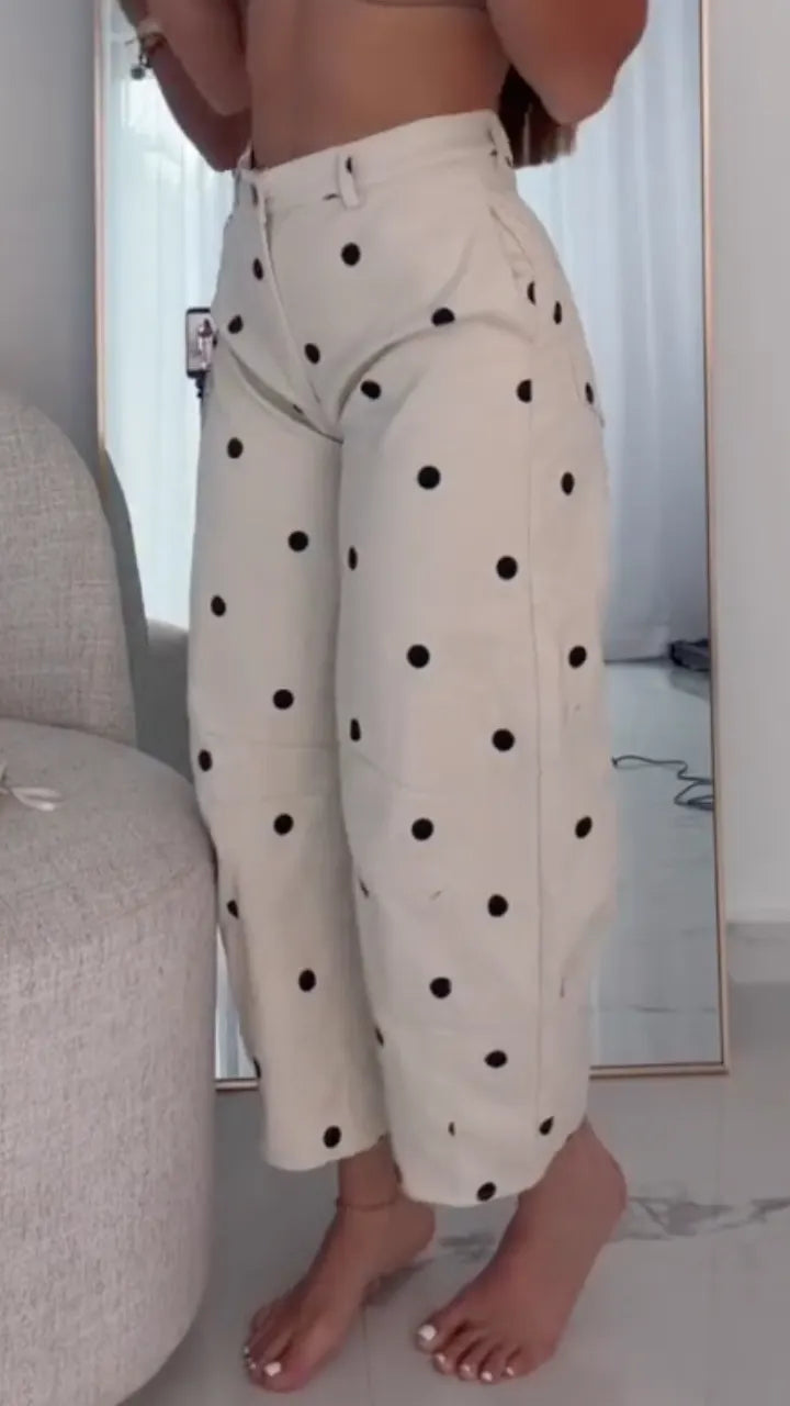 Women's Polka-Dot Strapless Top & Cropped Wide-Leg Pants Two-Piece Set