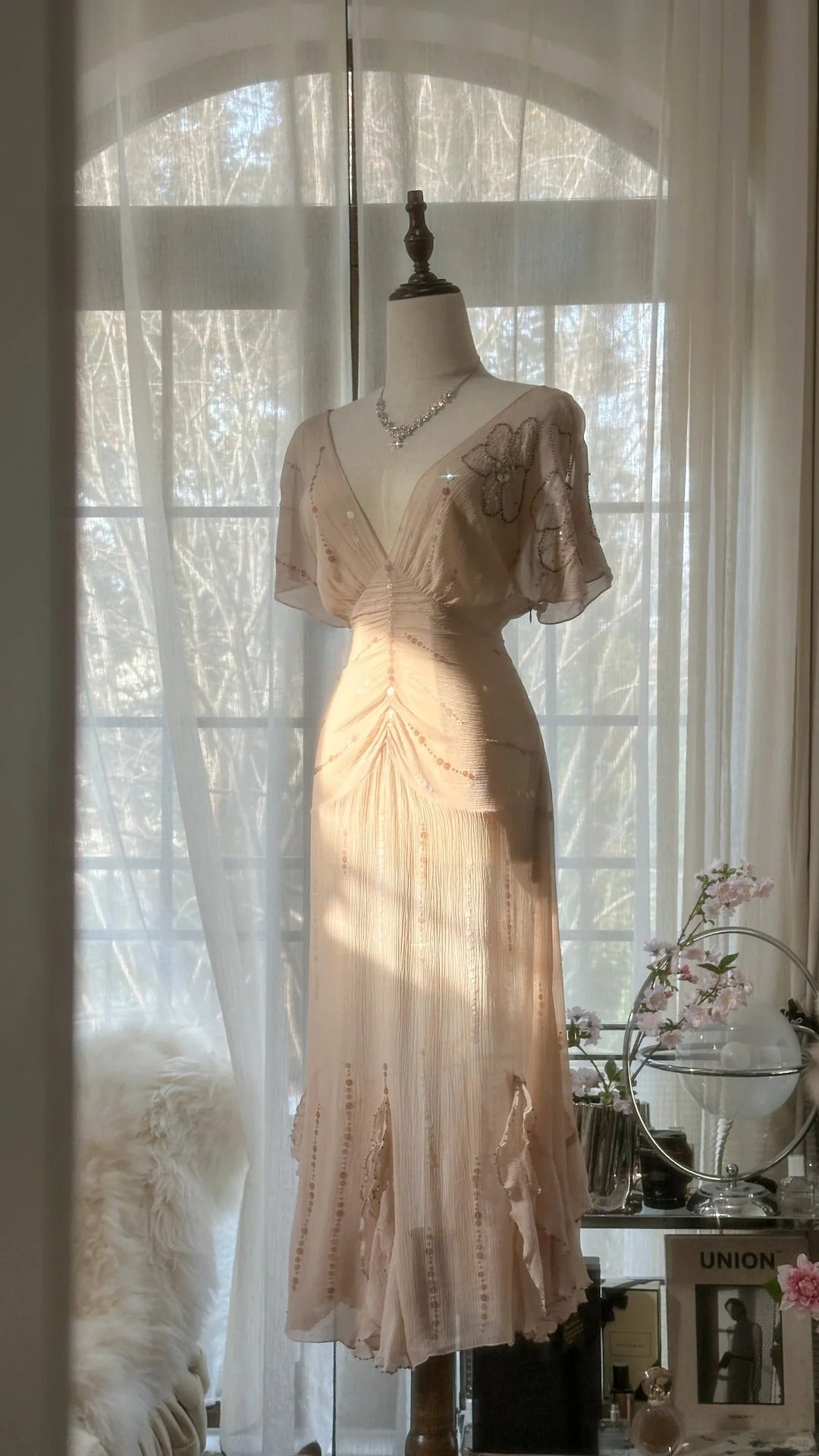 Lit Pink Romantic Gorgeous Exquisite Elegant Beaded Long Chiffon Evening Dress Prom Dress Prom Dress Birthday Vacation Party Dress 4046
