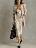 Elegant Ivory Satin Suspender Dress Suit