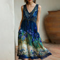 Women's Oil Painting Embroidered Iris Sequined Midi Dress