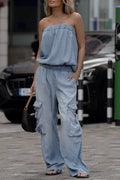 Women's Strapless Tencel Denim Workwear Casual Suit