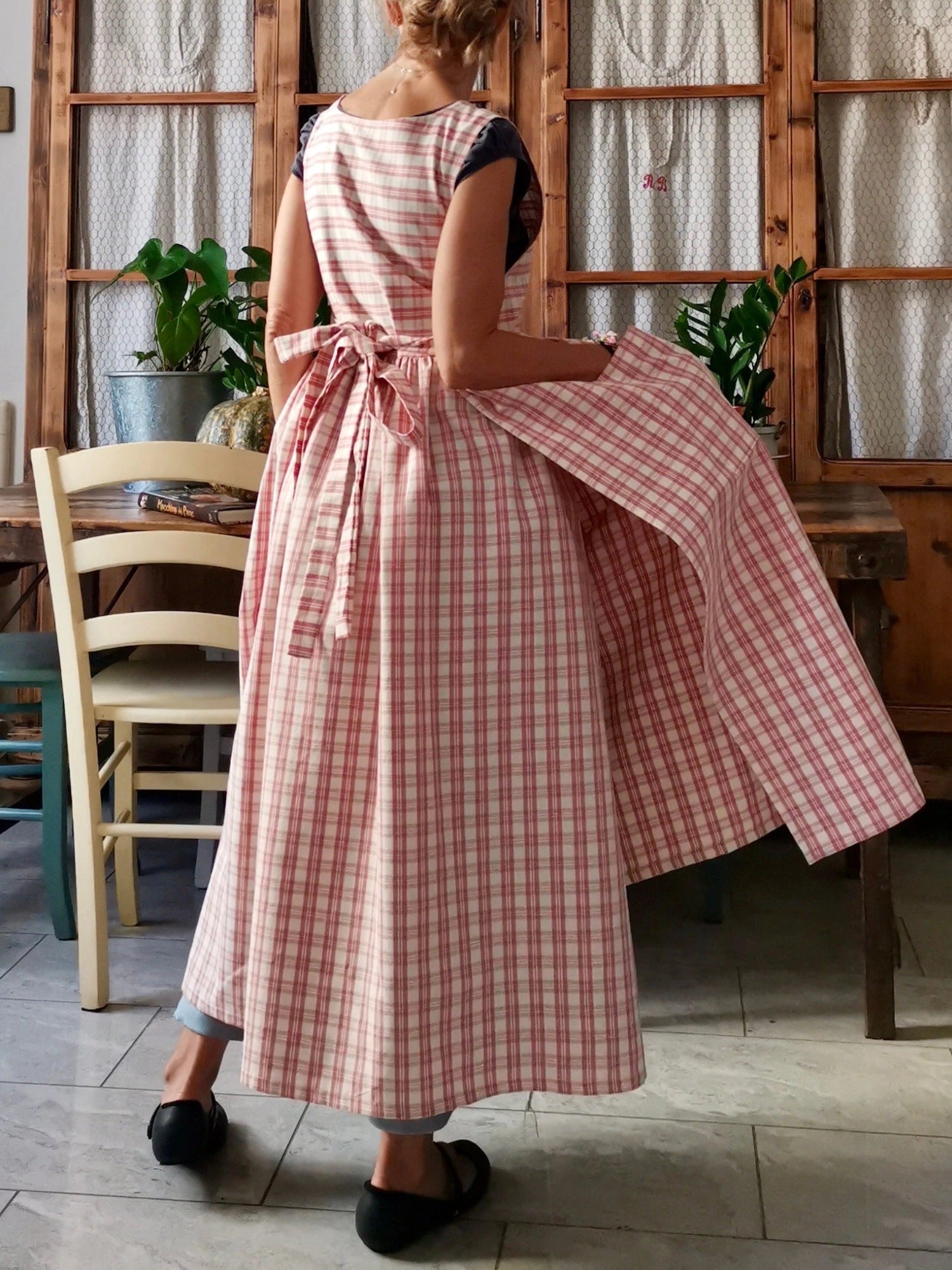 Pink and Cream Tartan Check Cotton Apron