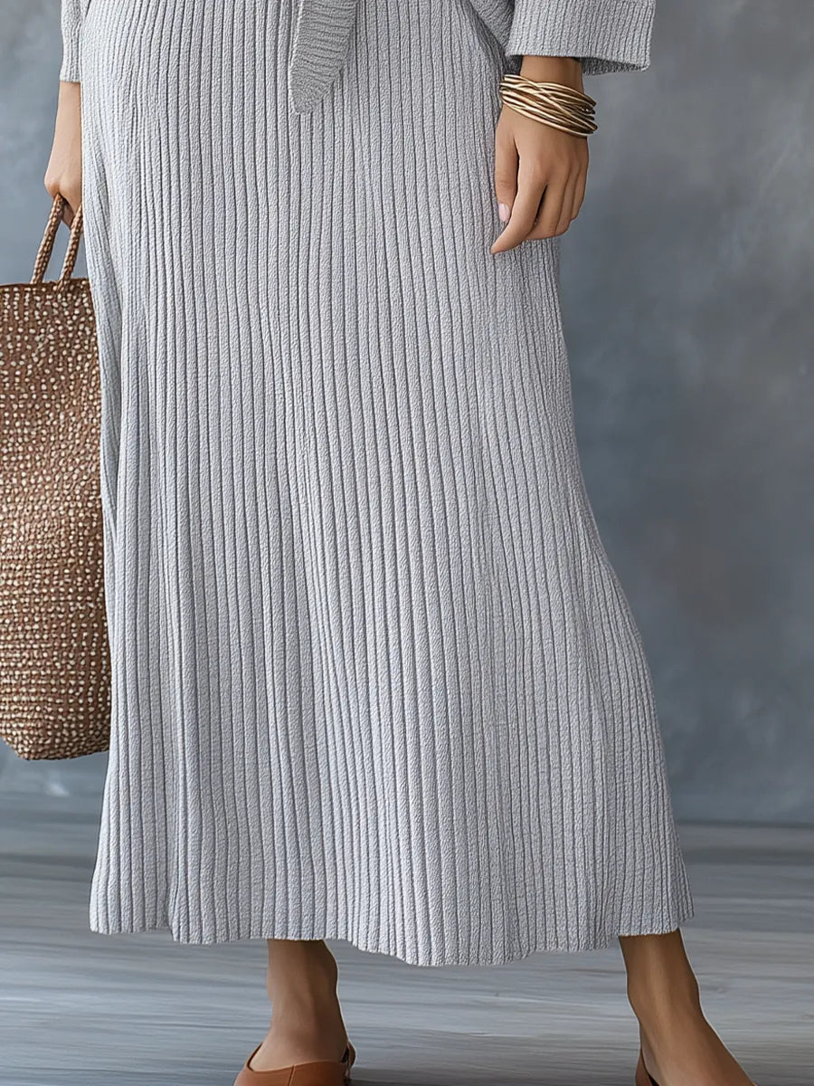 Cozy Heather Gray Rib Knit Dress Set