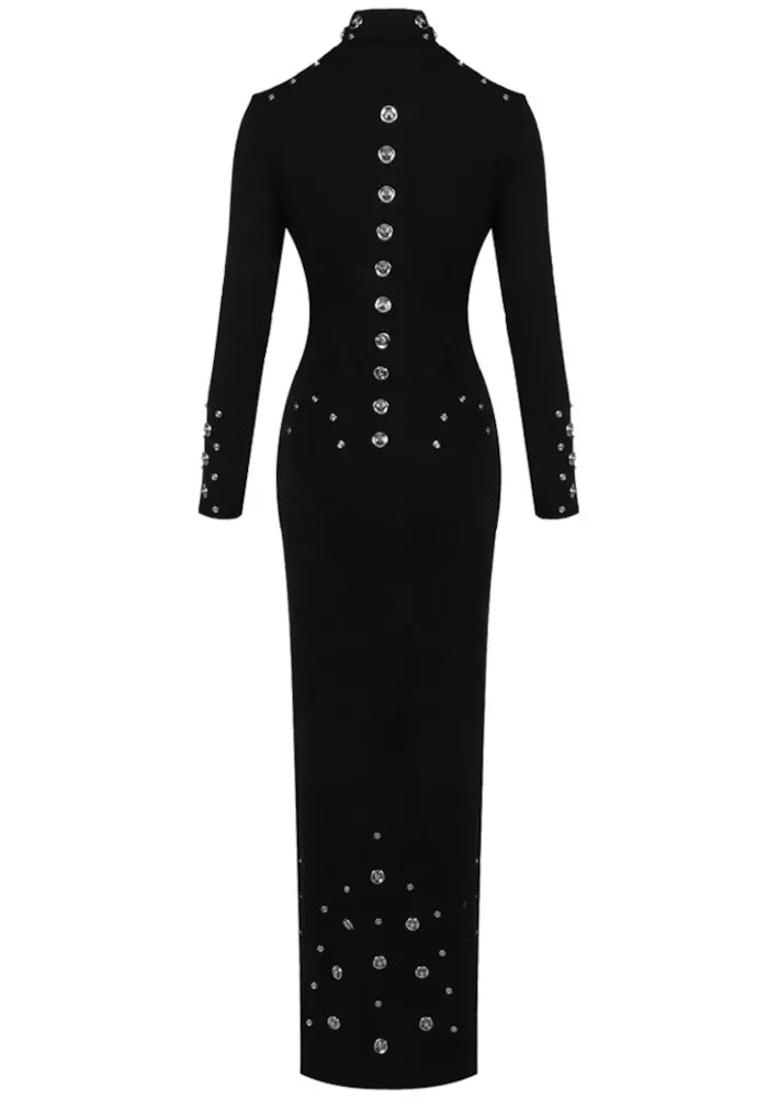 Long Sleeve Studded Maxi Dress Black