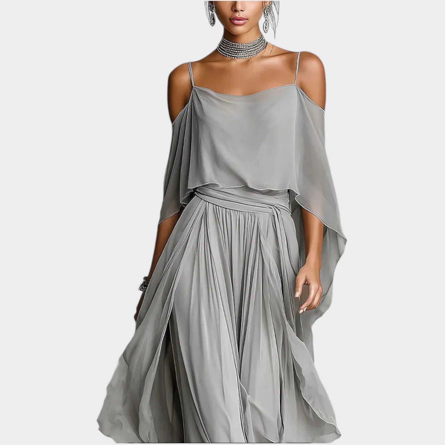 Flowing Draped Maxi Two-Piece Set