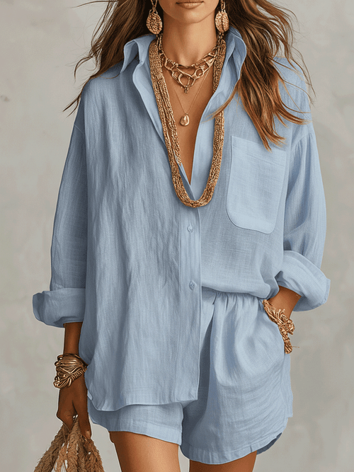 Bohemian Linen Oversized Shirt With Easy Shorts