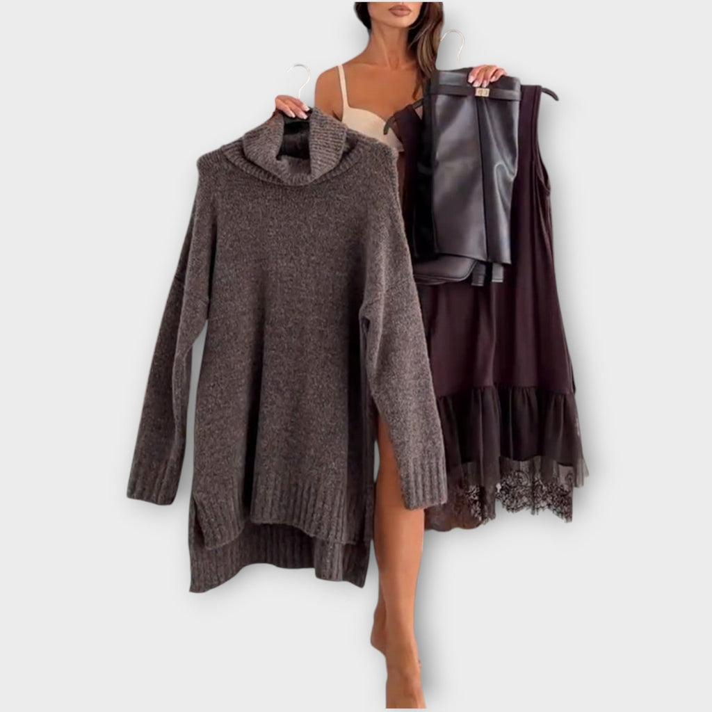 Two-Piece Casual Lace Turtleneck Set